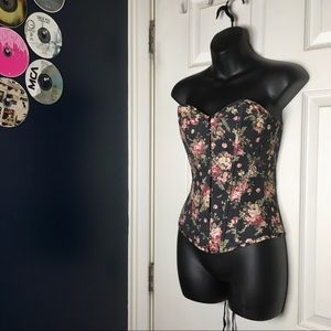 Denim like floral print corset